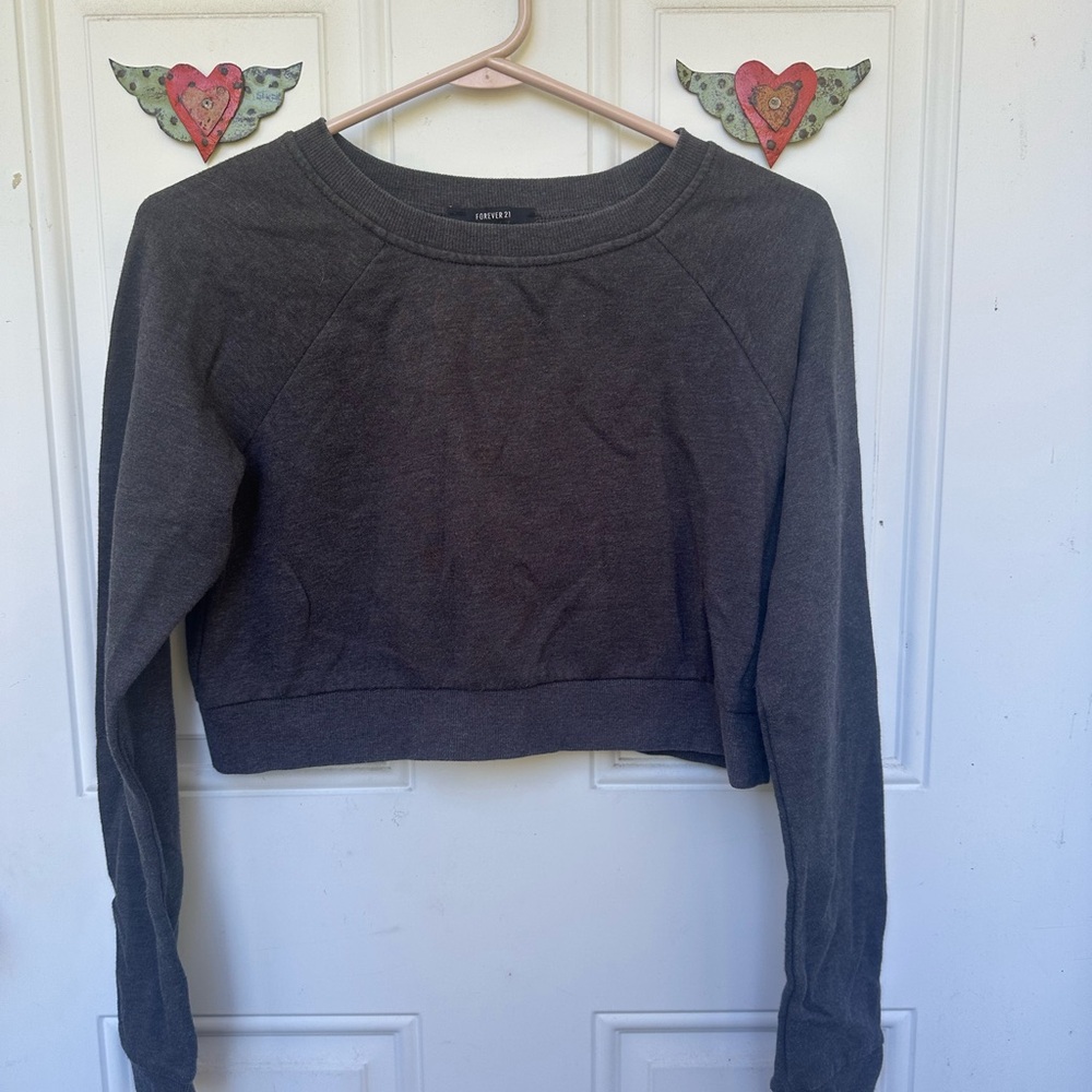 Forever 21 Charcoal Cropped Sweatshirt